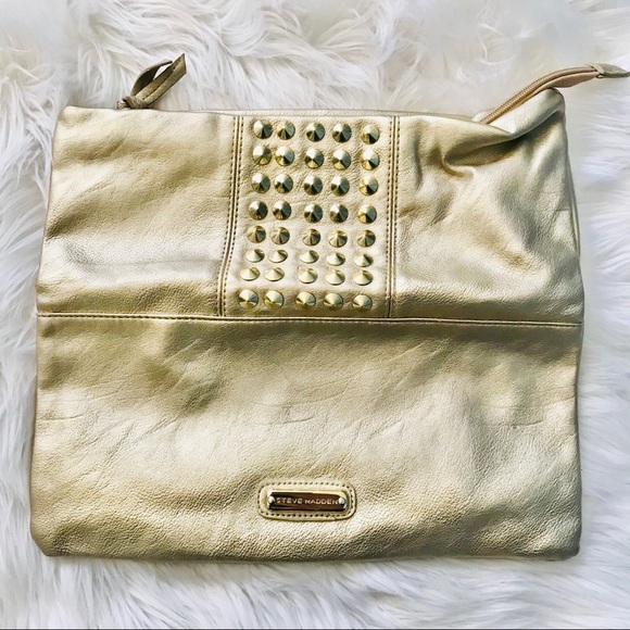 Steve Madden Metallic Gold Studded Envelope Clutch - Picture 3 of 6